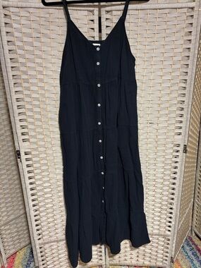 Universal Thread Black Button-Up Spaghetti Strap Maxi with Pockets